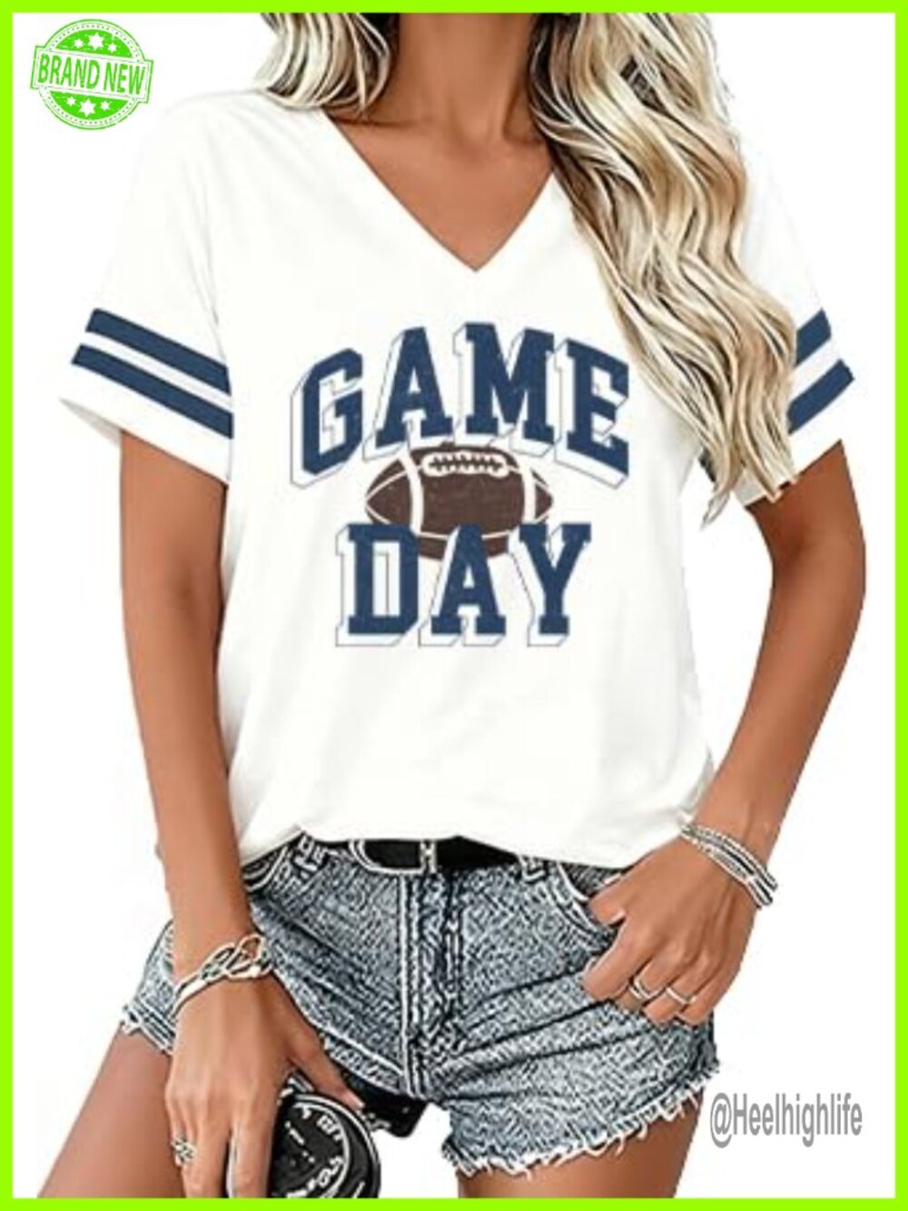 Women's Football Game Day V Neck Graphic Tee Short Sleeve